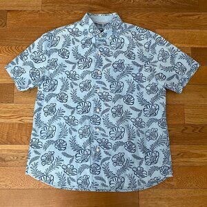 Tommy Bahama Button Down Hawaiian Cotton Shirt Medium Flower Embroidery Floral